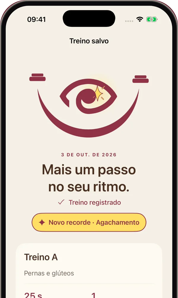 Tela de treino salvo da Asfit, com novo recorde no agachamento